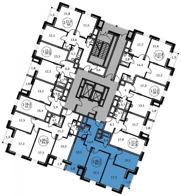3-комнатная квартира без отделки, 84.5 м2, 2 этаж, сдача 3 квартал 2022 г., ЖК Большая семерка, корпус 4 - объявление 1139521 - фото №1