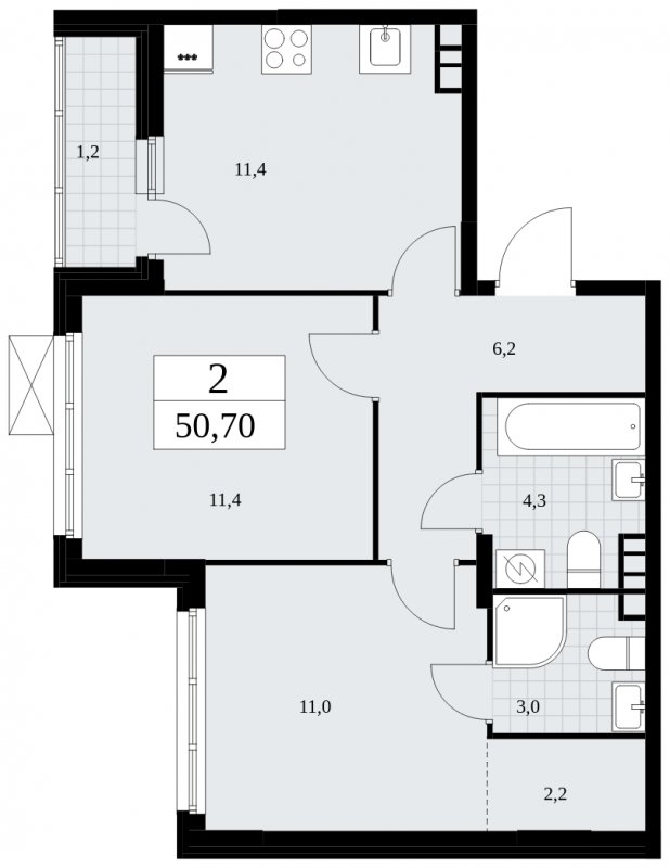 2-комнатная квартира без отделки, 50.7 м2, 3 этаж, сдача 4 квартал 2024 г., ЖК Скандинавия, корпус 35.2.2 - объявление 1841127 - фото №1