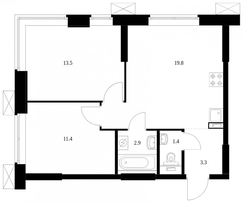 2-комнатные апартаменты с полной отделкой, 52.3 м2, 3 этаж, сдача 2 квартал 2023 г., ЖК Волоколамское 24, корпус 3 - объявление 1422266 - фото №1