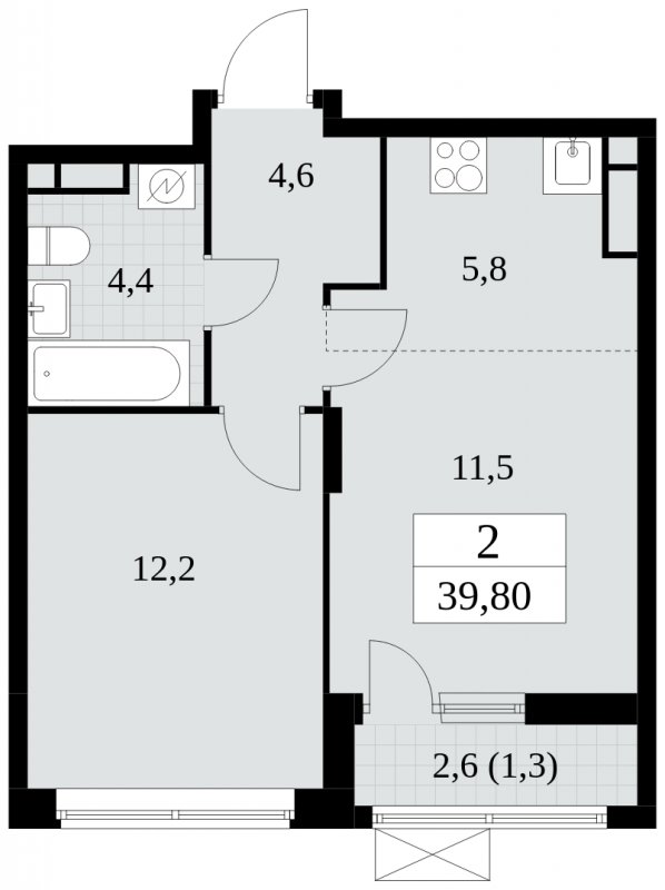 2-комнатная квартира (евро) с полной отделкой, 39.8 м2, 9 этаж, сдача 2 квартал 2025 г., ЖК Прокшино, корпус 5.1.2 - объявление 1860163 - фото №1