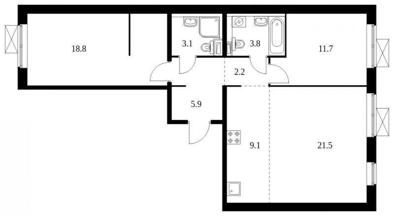 3-комнатная квартира с полной отделкой, 76.1 м2, 2 этаж, сдача 4 квартал 2023 г., ЖК Восточное Бутово, корпус 15 - объявление 1754728 - фото №1