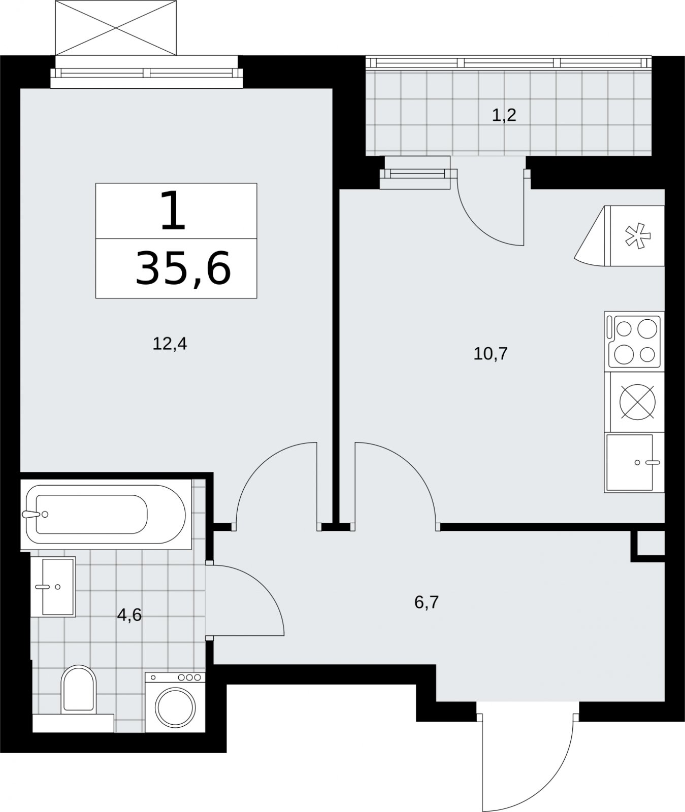 1-комнатная квартира с полной отделкой, 35.6 м2, 2 этаж, сдача 2 квартал 2026 г., ЖК Бунинские кварталы, корпус 7.1 - объявление 2319226 - фото №1
