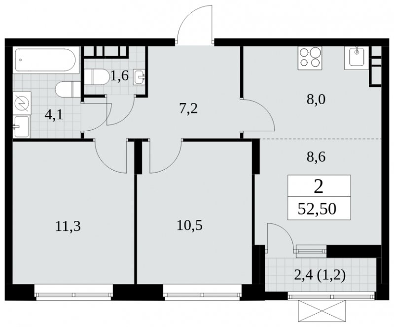 3-комнатная квартира (евро) с полной отделкой, 52.5 м2, 15 этаж, сдача 1 квартал 2025 г., ЖК Прокшино, корпус 5.2.2 - объявление 1751253 - фото №1