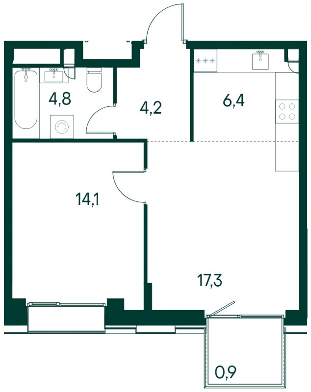 1-комнатная квартира без отделки, 47.7 м2, 9 этаж, сдача 2 квартал 2025 г., ЖК Клубный город на реке Primavera, корпус 4 квартала "Vivaldi" - объявление 1930650 - фото №1