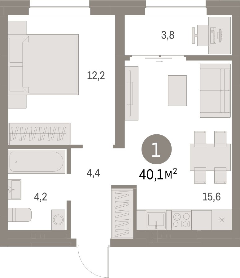 1-комнатная квартира с частичной отделкой, 40.06 м2, 7 этаж, сдача 1 квартал 2025 г., ЖК Первый квартал, корпус Дом 5 - объявление 2331234 - фото №1