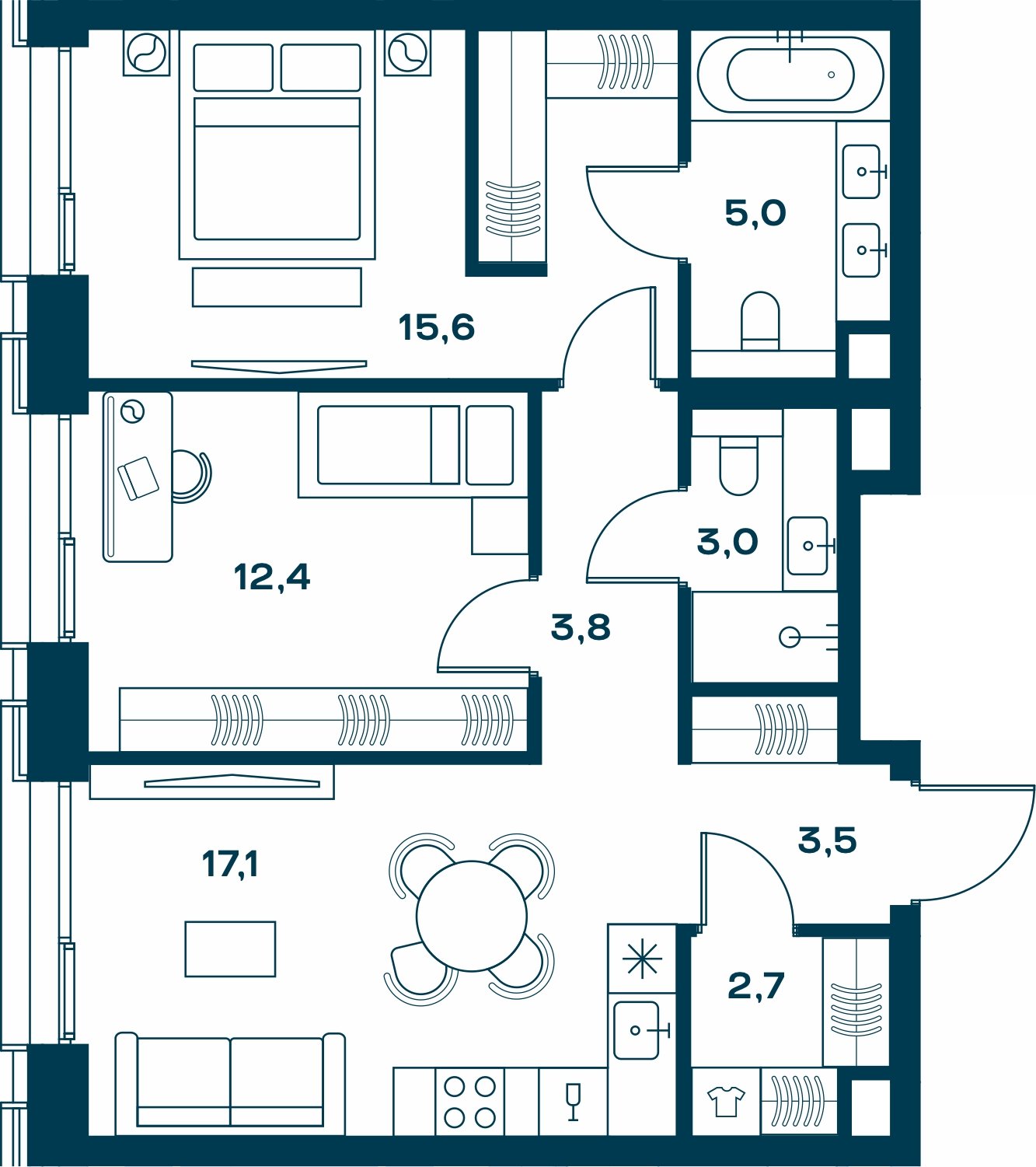 2-комнатная квартира с частичной отделкой, 63.1 м2, 19 этаж, сдача 4 квартал 2026 г., ЖК SOUL, корпус 3 - объявление 2376966 - фото №1