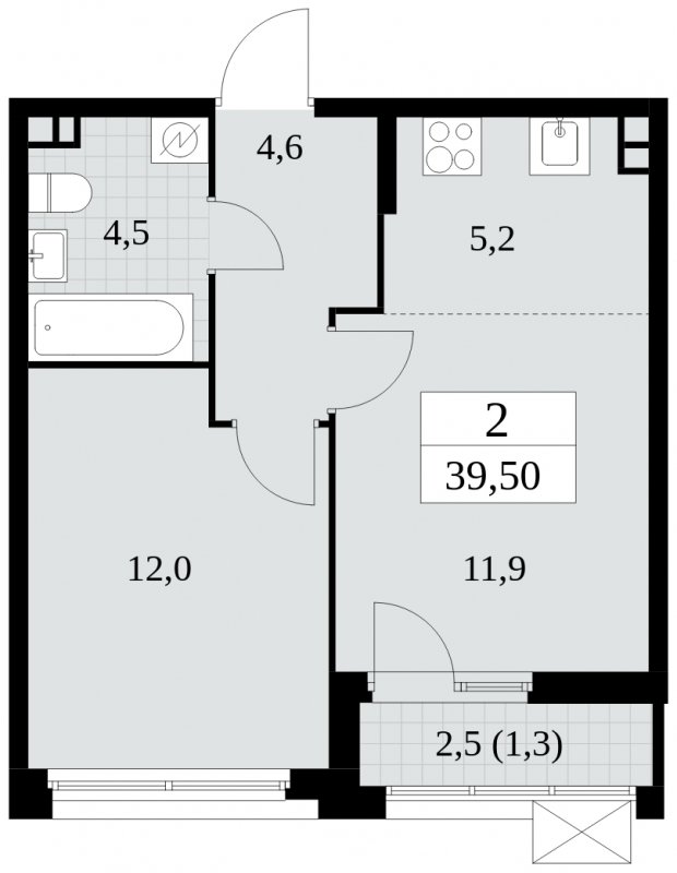 2-комнатная квартира (евро) без отделки, 39.5 м2, 3 этаж, сдача 4 квартал 2024 г., ЖК Скандинавия, корпус 2.27.3 - объявление 1840559 - фото №1