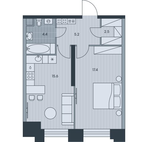 2-комнатная квартира (евро) без отделки, 45.1 м2, 31 этаж, сдача 3 квартал 2025 г., ЖК EVER, корпус 6 - объявление 2331747 - фото №1
