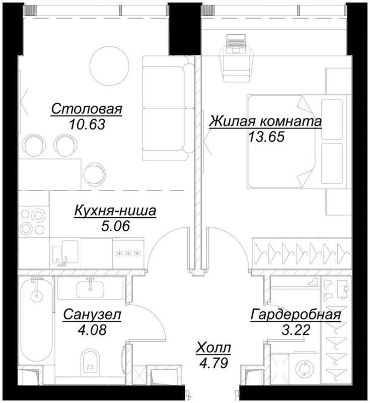 1-комнатная квартира с частичной отделкой, 41.34 м2, 5 этаж, сдача 4 квартал 2024 г., ЖК MOD, корпус Mod.M - объявление 1788158 - фото №1