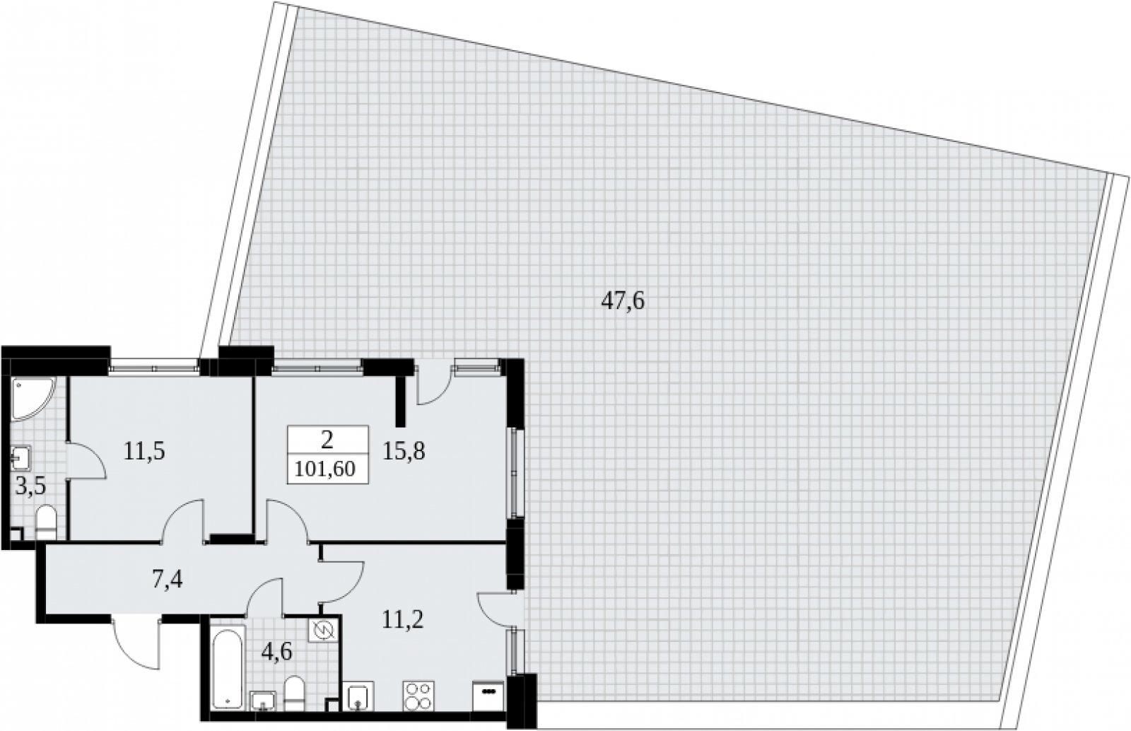 2-комнатная квартира с частичной отделкой, 101.6 м2, 2 этаж, сдача 4 квартал 2024 г., ЖК Бунинские кварталы, корпус 1.2 - объявление 2052298 - фото №1
