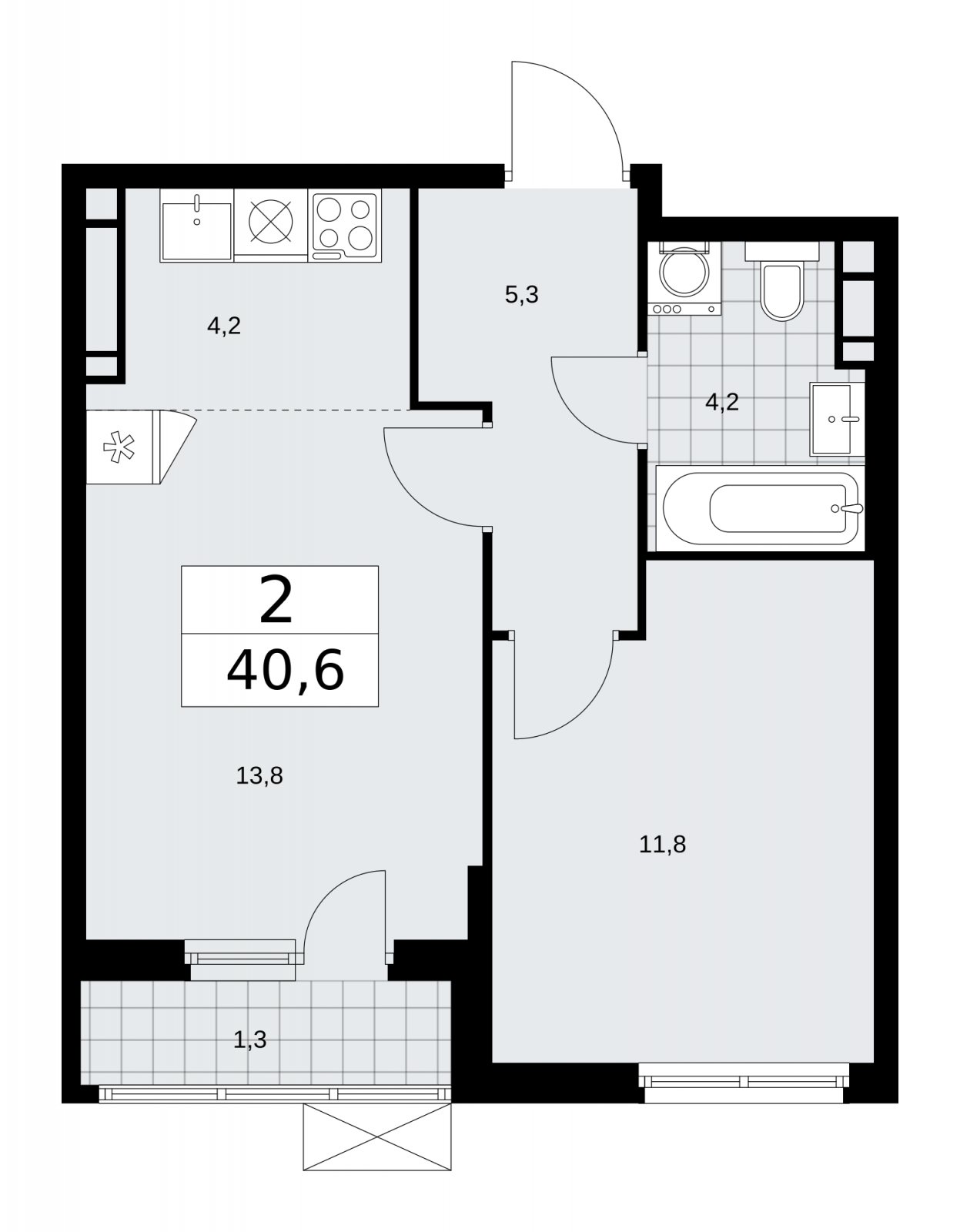2-комнатная квартира (евро) без отделки, 40.6 м2, 12 этаж, сдача 4 квартал 2025 г., ЖК Прокшино, корпус 11.1.4 - объявление 2257505 - фото №1