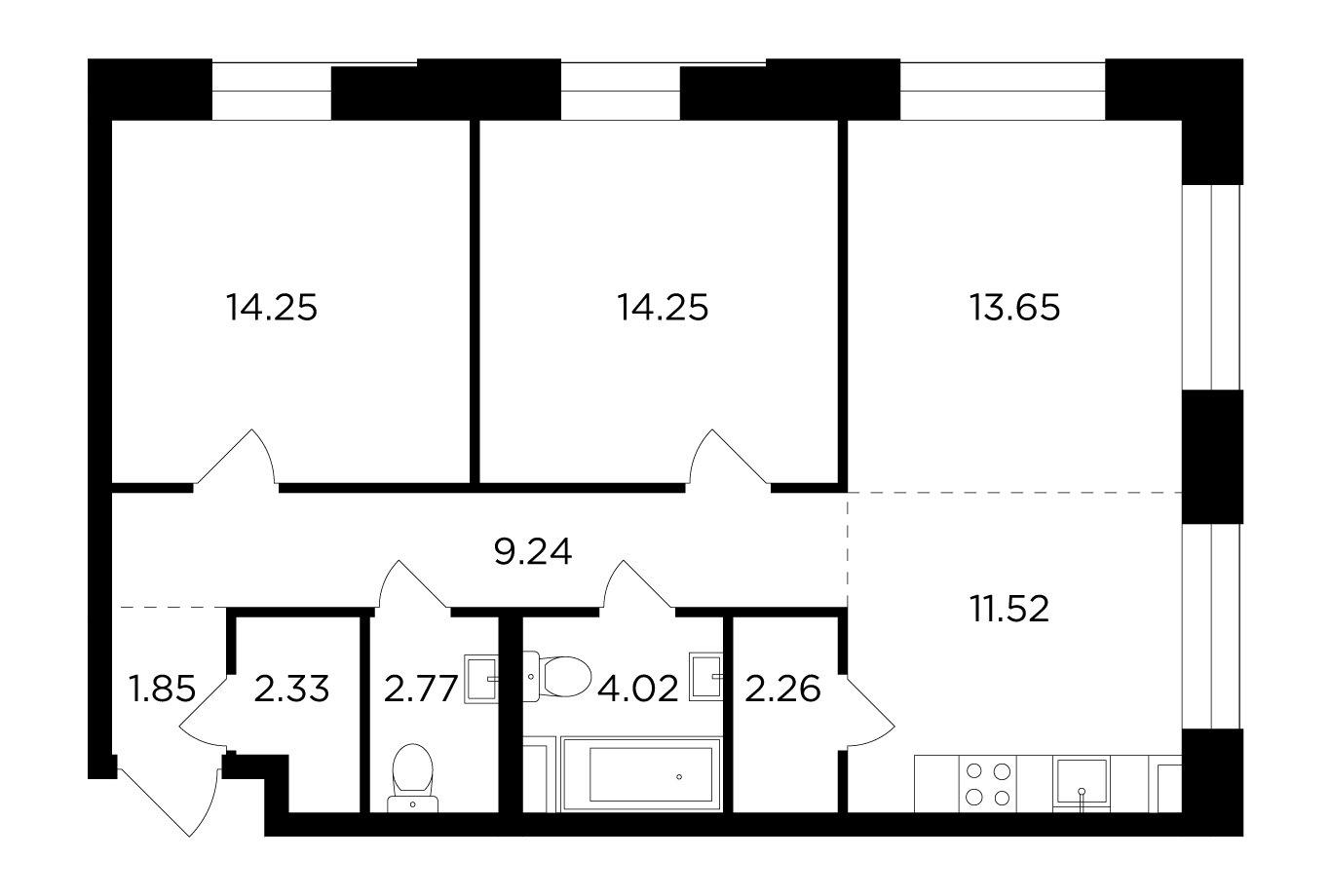 3-комнатная квартира с частичной отделкой, 76.14 м2, 5 этаж, дом сдан, ЖК FORIVER, корпус 7 - объявление 2161217 - фото №1
