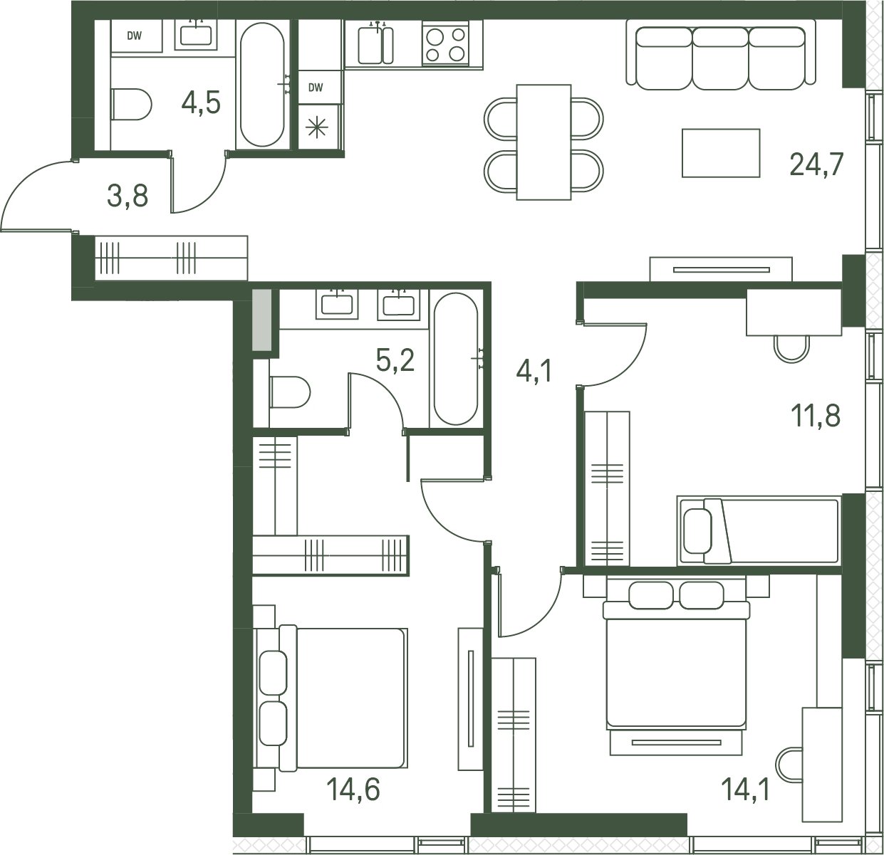 3-комнатная квартира с частичной отделкой, 82.8 м2, 11 этаж, сдача 1 квартал 2027 г., ЖК Moments, корпус 2.1 - объявление 2342204 - фото №1