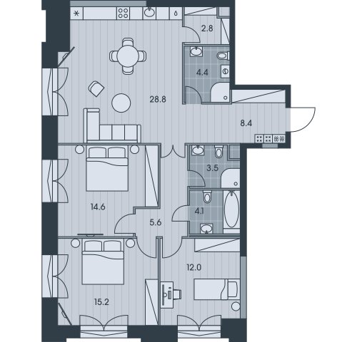 4-комнатная квартира без отделки, 99.4 м2, 4 этаж, сдача 3 квартал 2025 г., ЖК EVER, корпус 6 - объявление 2377013 - фото №1