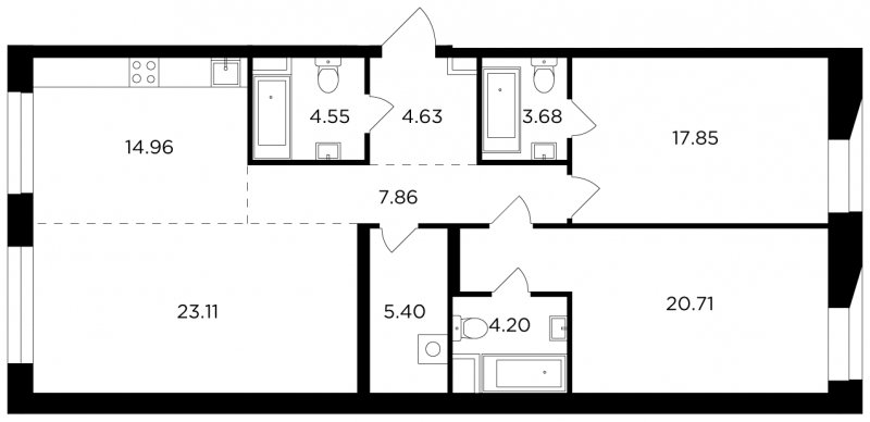 3-комнатная квартира с частичной отделкой, 106.95 м2, 5 этаж, сдача 4 квартал 2023 г., ЖК FORIVER, корпус 3 - объявление 1364075 - фото №1