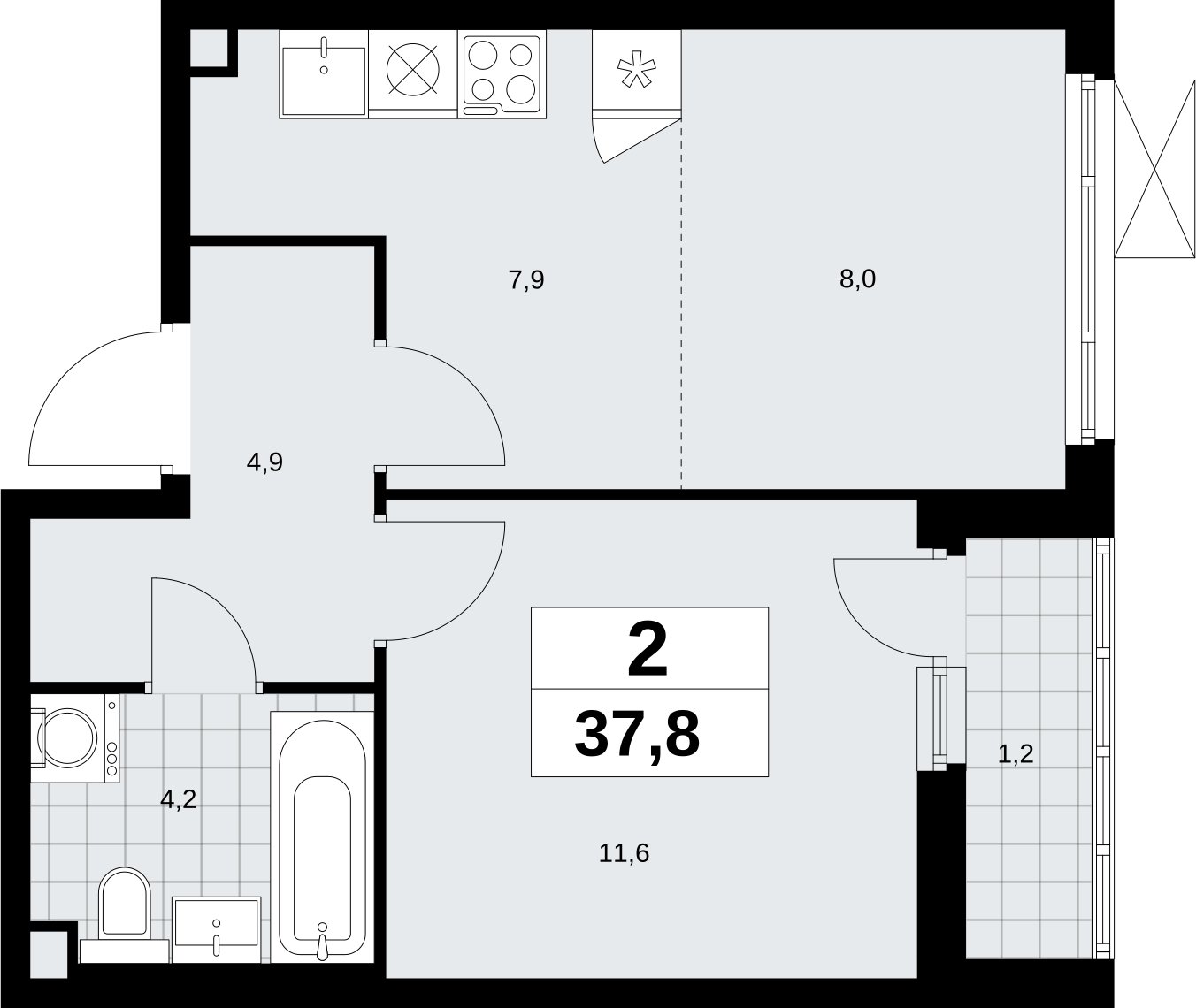 2-комнатная квартира (евро) без отделки, 37.8 м2, 2 этаж, сдача 2 квартал 2026 г., ЖК Дзен-кварталы, корпус 6.1.1 - объявление 2327026 - фото №1