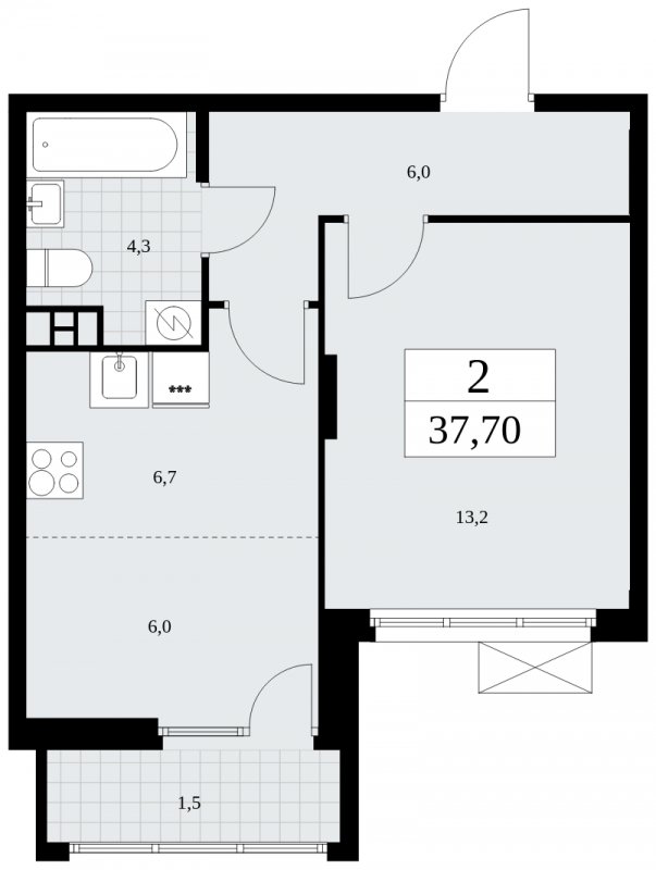 2-комнатная квартира (евро) без отделки, 37.7 м2, 4 этаж, сдача 1 квартал 2025 г., ЖК Бунинские кварталы, корпус 2.5 - объявление 1882682 - фото №1