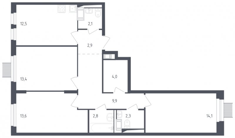 3-комнатная квартира с полной отделкой, 77.6 м2, 6 этаж, сдача 2 квартал 2025 г., ЖК Мытищи Парк, корпус 4 - объявление 1968955 - фото №1