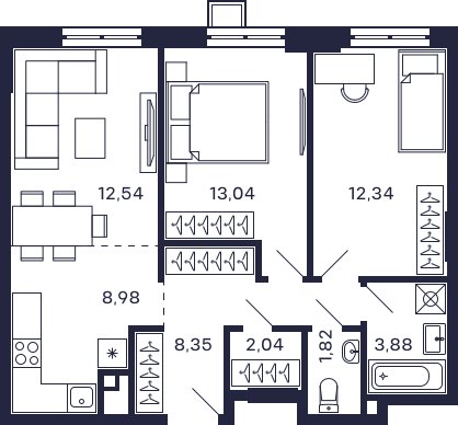 2-комнатная квартира без отделки, 63.04 м2, 2 этаж, сдача 2 квартал 2025 г., ЖК Квартал Тетрис, корпус "Квартал Тетрис 2.2" - объявление 2378998 - фото №1