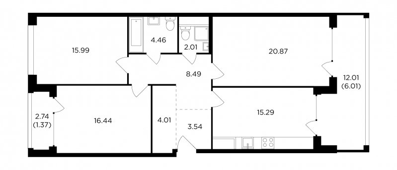 3-комнатная квартира с полной отделкой, 98.48 м2, 5 этаж, дом сдан, ЖК RiverSky, корпус 8 - объявление 1767761 - фото №1
