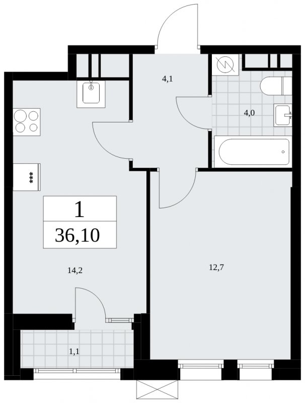 1-комнатная квартира без отделки, 36.1 м2, 18 этаж, сдача 2 квартал 2025 г., ЖК Дзен-кварталы, корпус 2.3 - объявление 1932683 - фото №1
