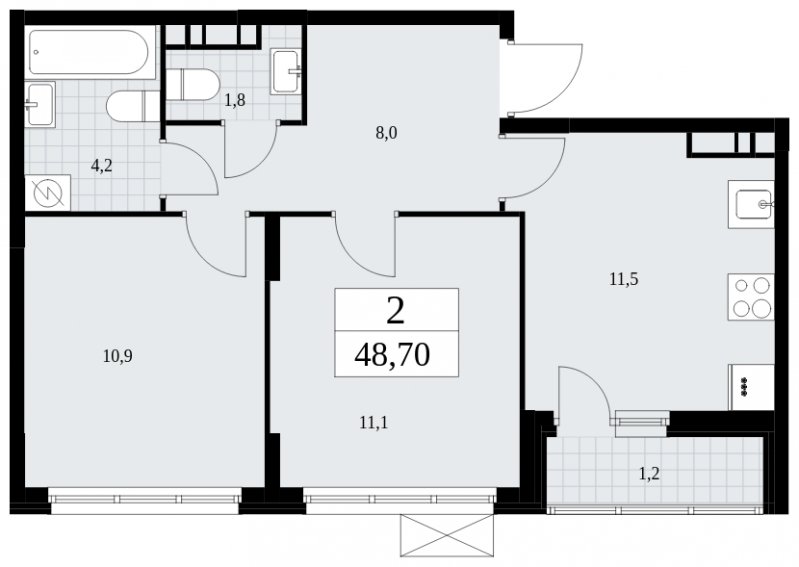 2-комнатная квартира без отделки, 48.7 м2, 8 этаж, сдача 4 квартал 2024 г., ЖК Скандинавия, корпус 35.2.2 - объявление 1841156 - фото №1