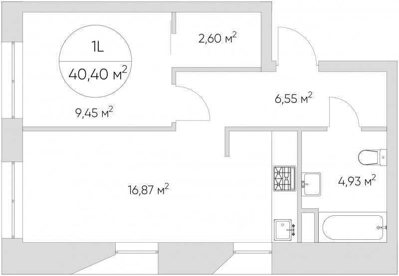 1-комнатные апартаменты с частичной отделкой, 40.4 м2, 15 этаж, сдача 1 квартал 2024 г., ЖК N'ICE LOFT, корпус 3 - объявление 1682480 - фото №1
