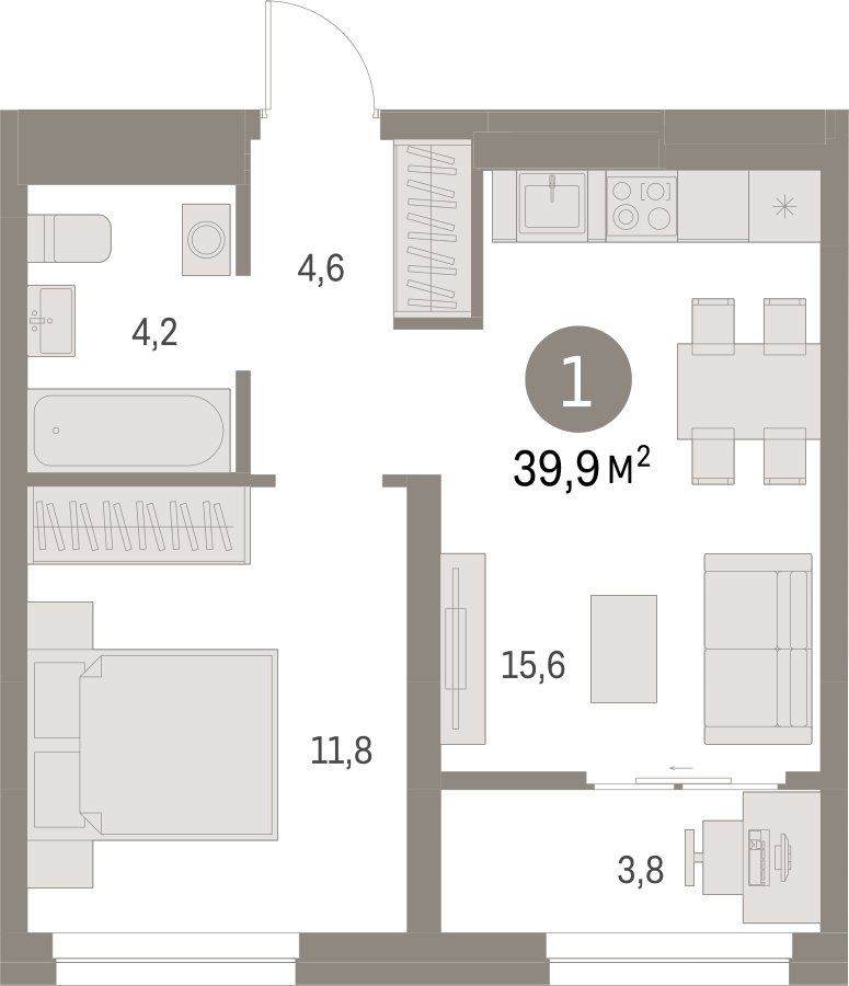 1-комнатная квартира с частичной отделкой, 39.88 м2, 6 этаж, сдача 1 квартал 2025 г., ЖК Первый квартал, корпус 5 - объявление 2334916 - фото №1