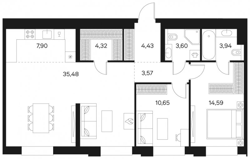3-комнатная квартира без отделки, 88.5 м2, 20 этаж, сдача 4 квартал 2024 г., ЖК FØRST, корпус 2 - объявление 1964112 - фото №1