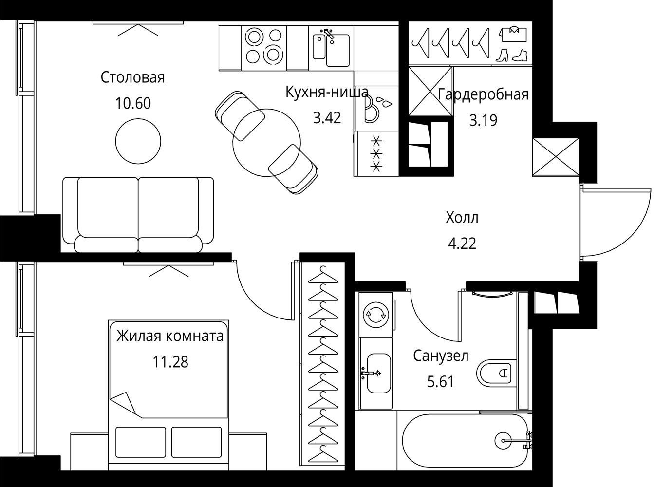 1-комнатная квартира с частичной отделкой, 38.4 м2, 29 этаж, сдача 3 квартал 2026 г., ЖК City Bay, корпус North Ocean 7 - объявление 2277697 - фото №1