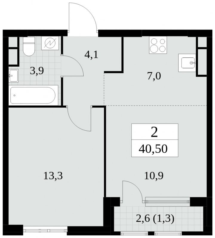 2-комнатная квартира (евро) без отделки, 40.5 м2, 8 этаж, сдача 2 квартал 2025 г., ЖК Южные сады, корпус 2.3 - объявление 1758161 - фото №1
