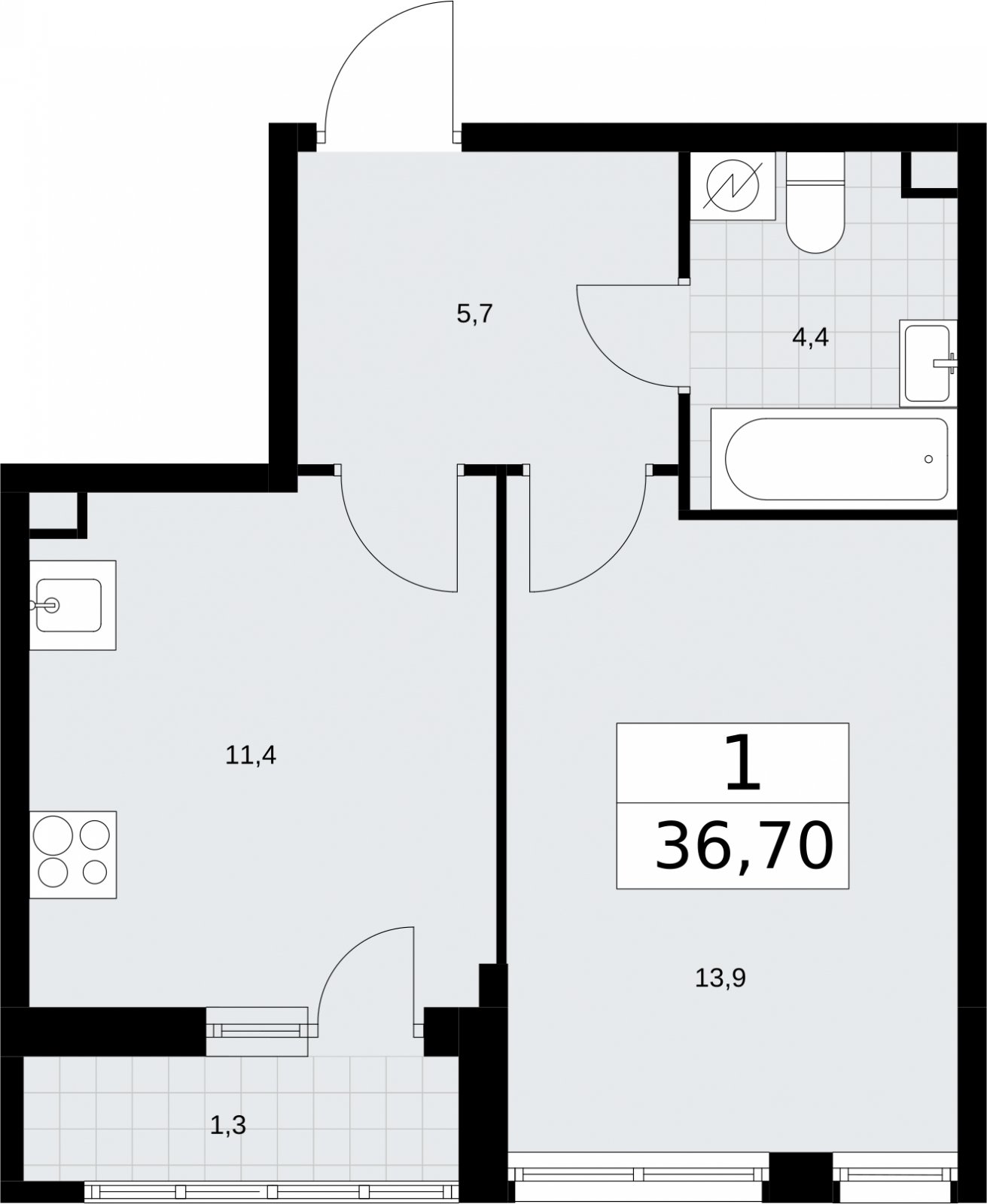 1-комнатная квартира с полной отделкой, 36.7 м2, 2 этаж, сдача 4 квартал 2026 г., ЖК Родные кварталы, корпус 1.2 - объявление 2317756 - фото №1