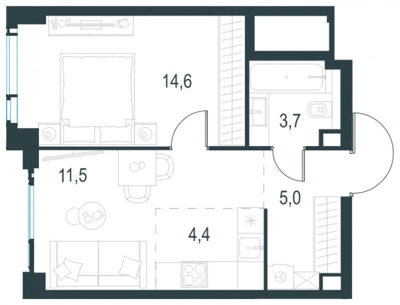 2-комнатная квартира без отделки, 39.2 м2, 32 этаж, сдача 2 квартал 2025 г., ЖК Level Мичуринский, корпус 1 - объявление 1775297 - фото №1