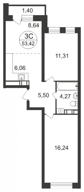 3-комнатная квартира с полной отделкой, 53.42 м2, 9 этаж, сдача 3 квартал 2023 г., ЖК Люберцы, корпус 66 - объявление 1951804 - фото №1