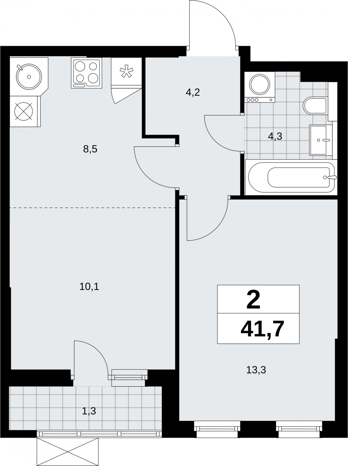 2-комнатная квартира (евро) без отделки, 41.7 м2, 2 этаж, сдача 2 квартал 2026 г., ЖК Бунинские кварталы, корпус 9.1 - объявление 2324084 - фото №1