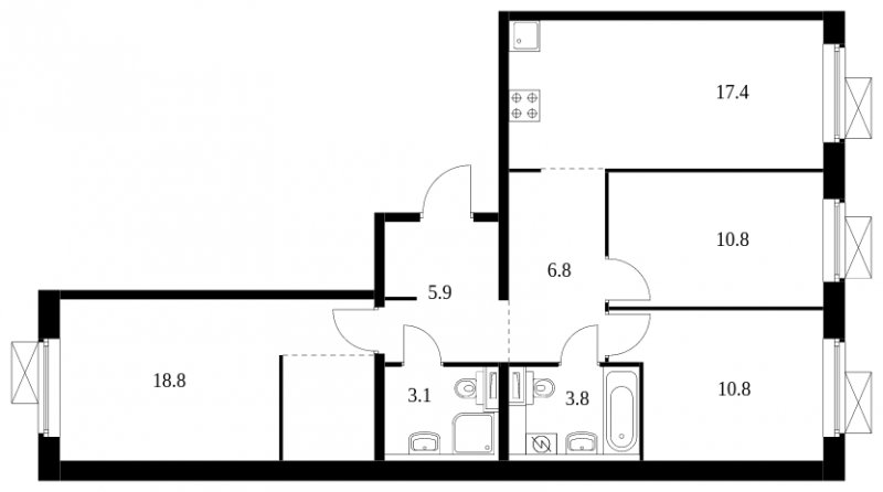 3-комнатная квартира с полной отделкой, 77.4 м2, 2 этаж, сдача 3 квартал 2024 г., ЖК Люблинский парк, корпус 15 - объявление 1685784 - фото №1