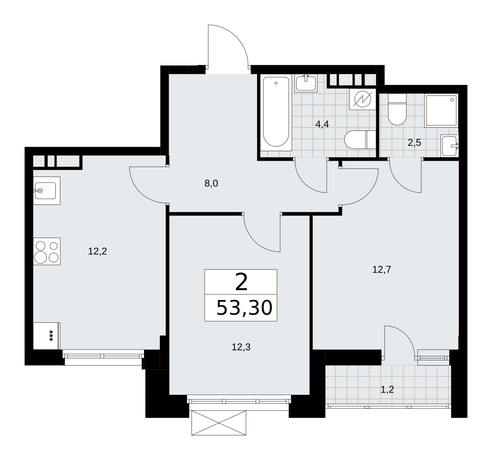2-комнатная квартира с частичной отделкой, 53.3 м2, 6 этаж, сдача 4 квартал 2025 г., ЖК Скандинавия, корпус 28.4 - объявление 2202774 - фото №1