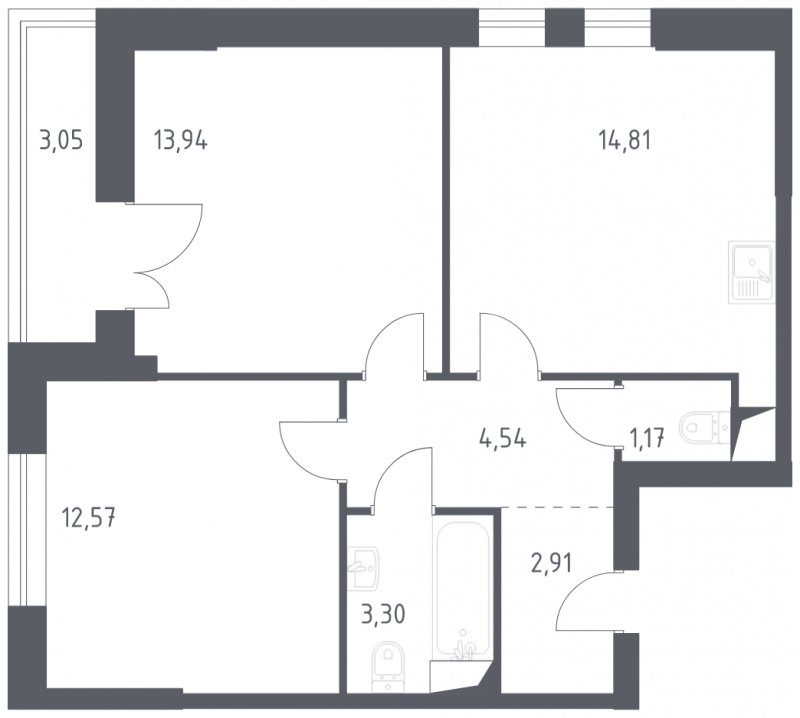 2-комнатные апартаменты с полной отделкой, 56.29 м2, 2 этаж, сдача 3 квартал 2024 г., ЖК Квартал Спутник, корпус 17 - объявление 1804916 - фото №1