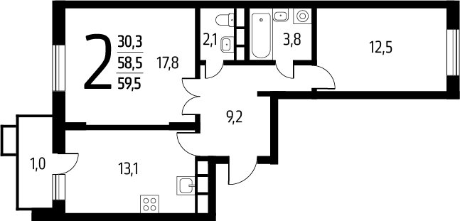 2-комнатная квартира с полной отделкой, 59.5 м2, 9 этаж, сдача 1 квартал 2025 г., ЖК Новые Ватутинки. Заречный, корпус 5/1 - объявление 2271865 - фото №1