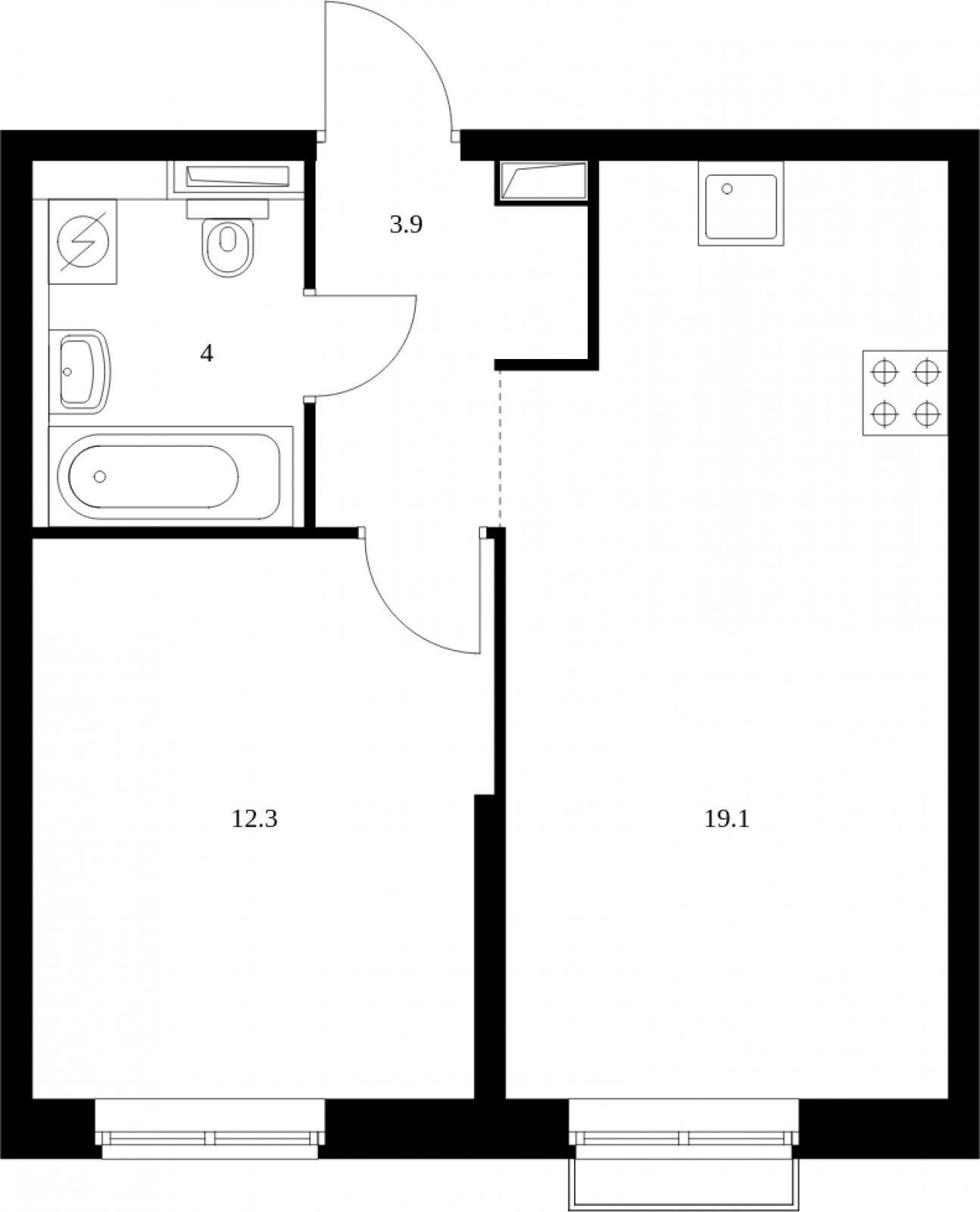 1-комнатная квартира с полной отделкой, 39.3 м2, 3 этаж, сдача 4 квартал 2023 г., ЖК Красноказарменная 15, корпус 1.2 - объявление 2026275 - фото №1