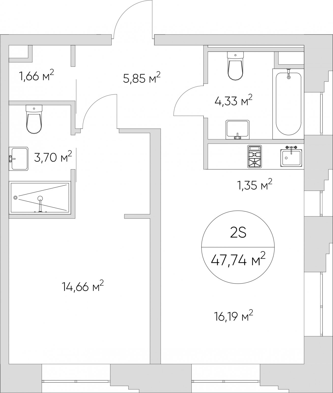 2-комнатные апартаменты без отделки, 47.74 м2, 12 этаж, дом сдан, ЖК N'ICE LOFT, корпус 1 - объявление 2406269 - фото №1