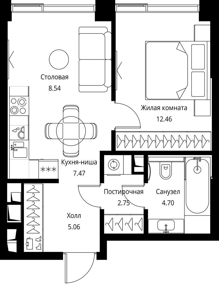 1-комнатная квартира с частичной отделкой, 41.5 м2, 19 этаж, сдача 3 квартал 2026 г., ЖК City Bay, корпус North Ocean 6 - объявление 2278680 - фото №1