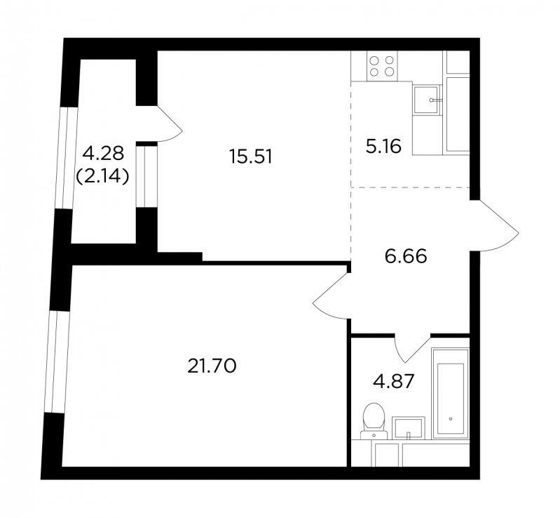 2-комнатная квартира без отделки, 56.04 м2, 23 этаж, сдача 2 квартал 2022 г., ЖК КутузовGRAD 2, корпус 4 - объявление 1661815 - фото №1