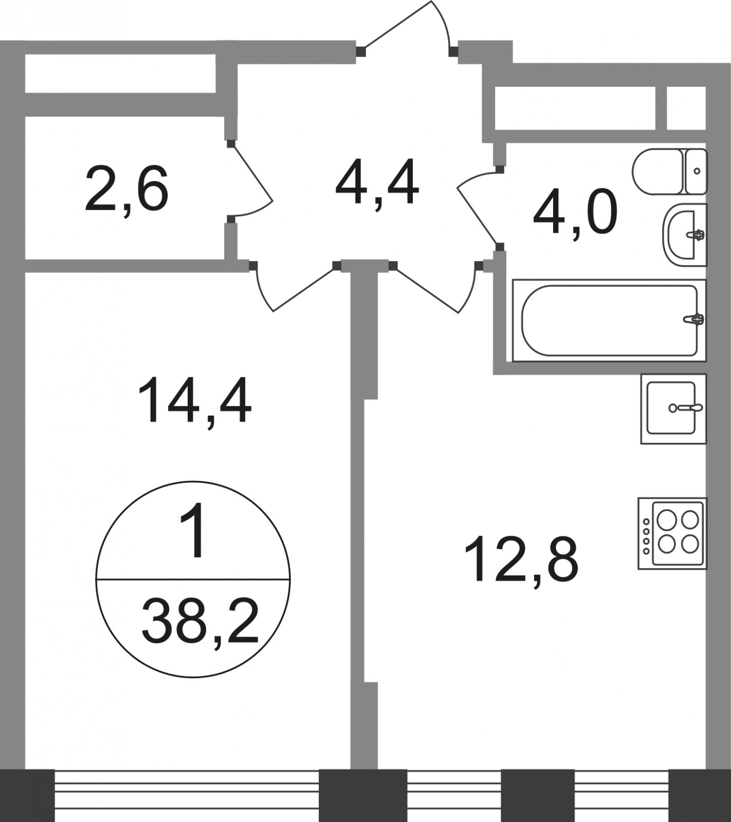 1-комнатная квартира без отделки, 38.2 м2, 5 этаж, сдача 1 квартал 2025 г., ЖК город-парк Переделкино Ближнее, корпус 17-1 - объявление 2347159 - фото №1