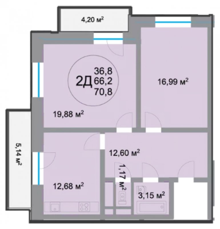 2-комнатная квартира 71.16 м2, 5 этаж, дом сдан, ЖК 28 микрорайон, корпус 2 - объявление 1348975 - фото №1