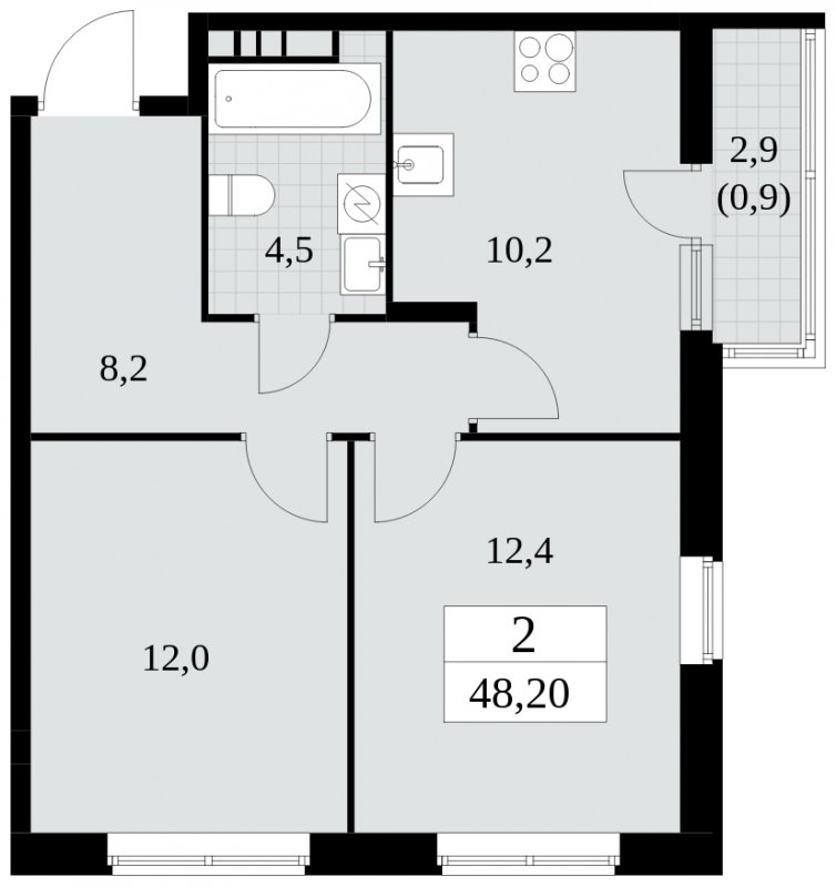 2-комнатная квартира с частичной отделкой, 48.2 м2, 16 этаж, сдача 1 квартал 2025 г., ЖК Прокшино, корпус 5.2.2 - объявление 1751261 - фото №1