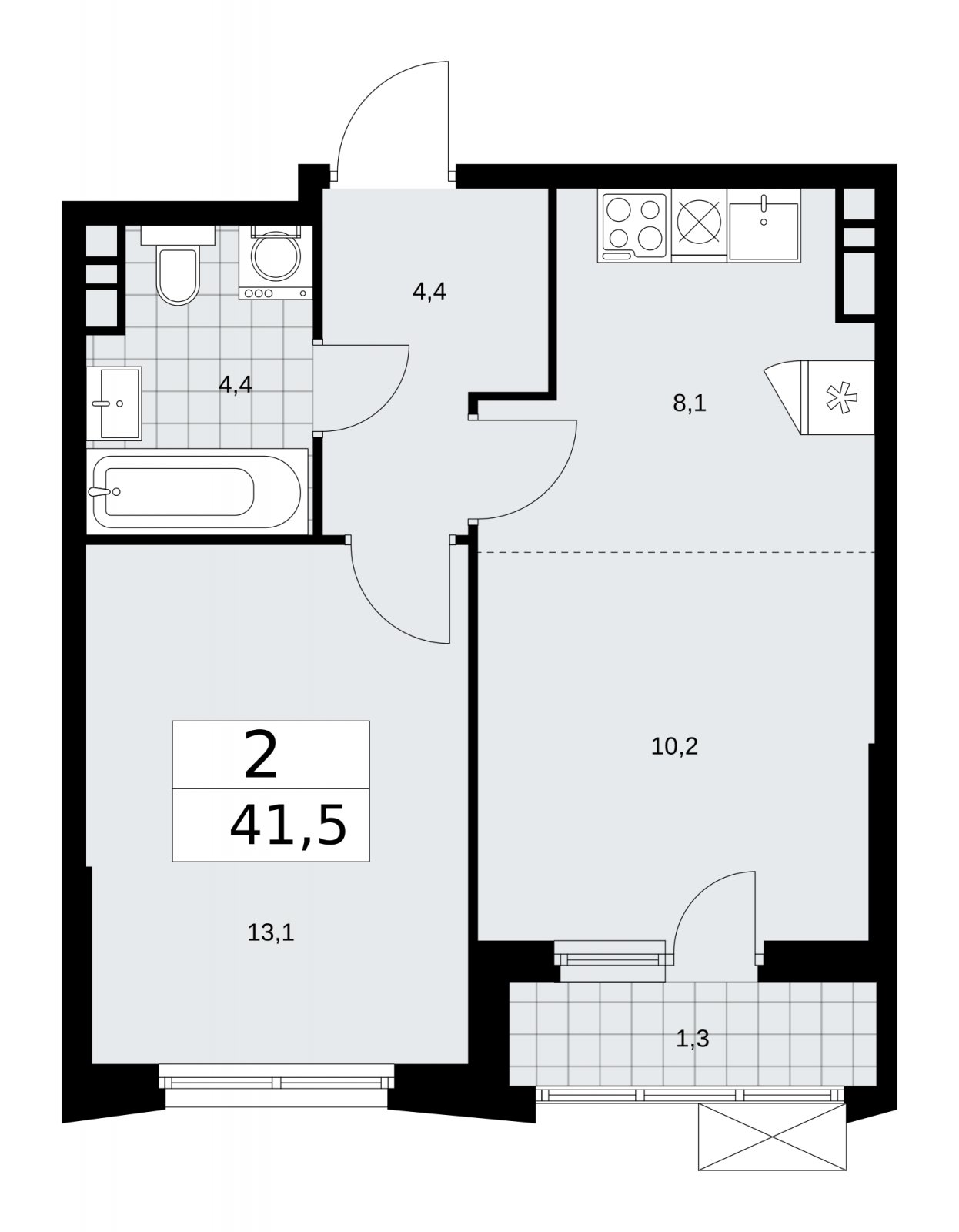 2-комнатная квартира (евро) с частичной отделкой, 41.5 м2, 19 этаж, сдача 1 квартал 2026 г., ЖК Прокшино, корпус 11.1.2 - объявление 2257344 - фото №1