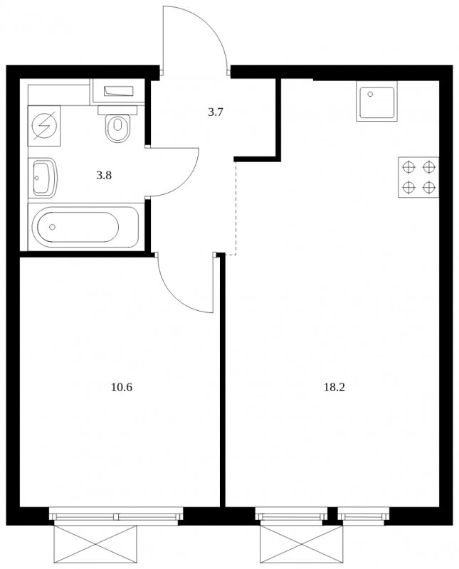 1-комнатная квартира с полной отделкой, 36.3 м2, 4 этаж, сдача 1 квартал 2025 г., ЖК Середневский лес, корпус 3.2 - объявление 1848986 - фото №1