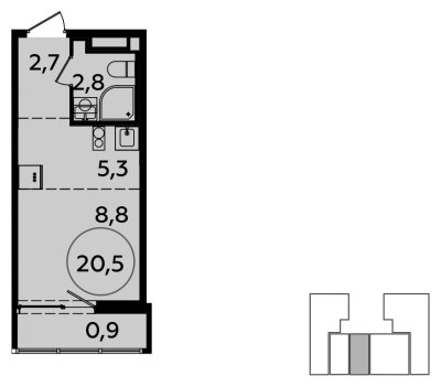 Студия с полной отделкой, 20.5 м2, 9 этаж, сдача 2 квартал 2024 г., ЖК Испанские кварталы, корпус 8.1 - объявление 1633334 - фото №1