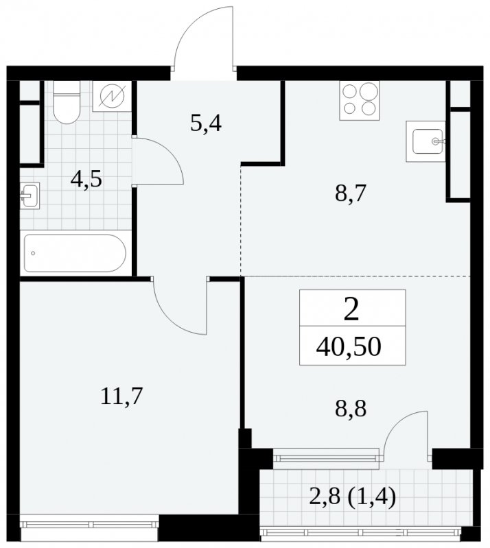 2-комнатная квартира (евро) с полной отделкой, 40.5 м2, 25 этаж, сдача 2 квартал 2025 г., ЖК Южные сады, корпус 2.1 - объявление 1760060 - фото №1